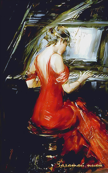 Схема вышивки по картине 3216 Женщина в красном